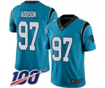 Men's Carolina Panthers #97 Mario Addison Limited Blue Rush Vapor Untouchable 100th Season Football Jersey