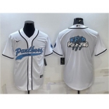 Men's Carolina Panthers White Team Big Logo With Patch Cool Base Stitched Baseball Jersey