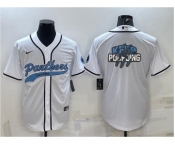 Men's Carolina Panthers White Team Big Logo With Patch Cool Base Stitched Baseball Jersey