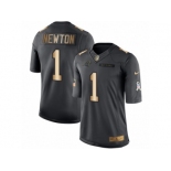 Men's Nike Carolina Panthers #1 Cam Newton Limited Black Gold Salute to Service NFL Jersey