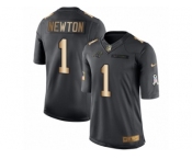 Men's Nike Carolina Panthers #1 Cam Newton Limited Black Gold Salute to Service NFL Jersey