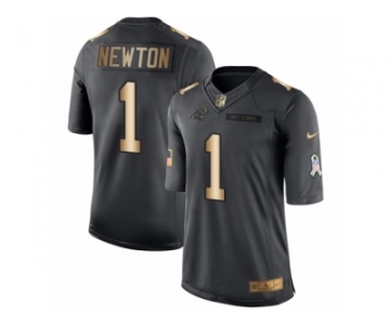 Men's Nike Carolina Panthers #1 Cam Newton Limited Black Gold Salute to Service NFL Jersey