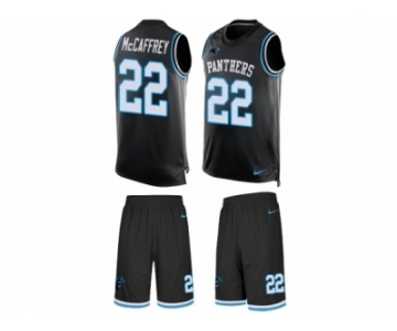 Men's Nike Carolina Panthers #22 Christian McCaffrey Limited Black Tank Top Suit NFL Jersey