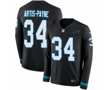 Men's Nike Carolina Panthers #34 Cameron Artis-Payne Limited Black Therma Long Sleeve NFL Jersey