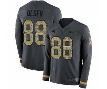 Men's Nike Carolina Panthers #88 Greg Olsen Limited Black Salute to Service Therma Long Sleeve NFL Jersey