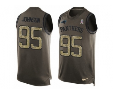 Men's Nike Carolina Panthers #95 Charles Johnson Limited Green Salute to Service Tank Top NFL Jersey