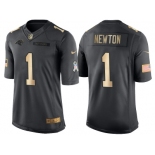 Nike Carolina Panthers #1 Cam Newton Anthracite 2016 Christmas Gold Men's NFL Limited Salute to Service Jersey