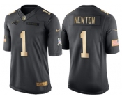 Nike Carolina Panthers #1 Cam Newton Anthracite 2016 Christmas Gold Men's NFL Limited Salute to Service Jersey