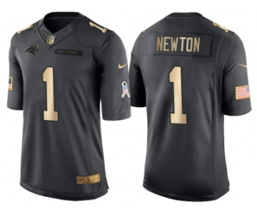 Nike Carolina Panthers #1 Cam Newton Anthracite 2016 Christmas Gold Men's NFL Limited Salute to Service Jersey