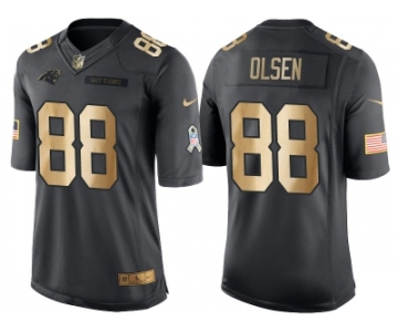 Nike Carolina Panthers #88 Greg Olsen Anthracite 2016 Christmas Gold Men's NFL Limited Salute to Service Jersey