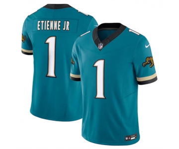 Men's Jacksonville Jaguars #1 Travis Etienne JR Teal 2024 F.U.S.E. Prowler Throwback Vapor Limited Football Stitched Jersey