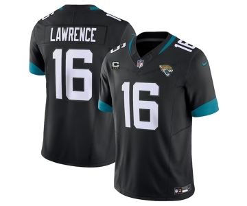 Men's Jacksonville Jaguars #16 Trevor Lawrence Black 2023 F.U.S.E With 3-Star C Patch Vapor Untouchable Limited Stitched Jersey