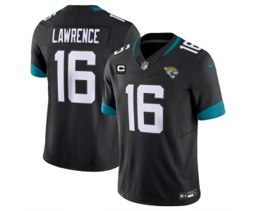 Men's Jacksonville Jaguars #16 Trevor Lawrence Black With 4-Star C Patch Vapor Untouchable Limited Stitched Jersey