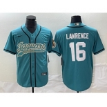 Men's Jacksonville Jaguars #16 Trevor Lawrence Teal With Patch Cool Base Stitched Baseball Jersey