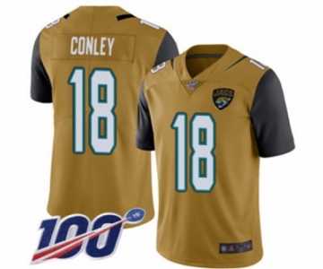 Men's Jacksonville Jaguars #18 Chris Conley Limited Gold Rush Vapor Untouchable 100th Season Football Jersey