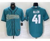 Men's Jacksonville Jaguars #41 Josh Allen Teal With Patch Cool Base Baseball Stitched Jersey