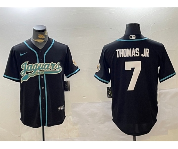 Men's Jacksonville Jaguars #7 Brian Thomas Jr Black With Patch Cool Base Stitched Baseball Jersey