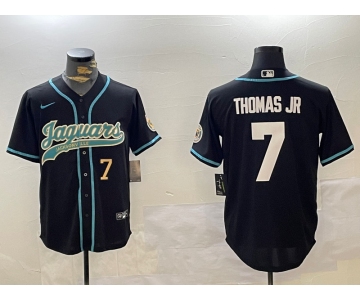 Men's Jacksonville Jaguars #7 Brian Thomas Jr Black With Patch Cool Base Stitched Baseball Jerseys