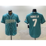 Men's Jacksonville Jaguars #7 Brian Thomas Jr Teal With Patch Cool Base Stitched Baseball Jersey