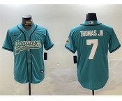 Men's Jacksonville Jaguars #7 Brian Thomas Jr Teal With Patch Cool Base Stitched Baseball Jersey