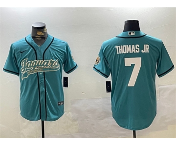 Men's Jacksonville Jaguars #7 Brian Thomas Jr Teal With Patch Cool Base Stitched Baseball Jersey