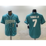 Men's Jacksonville Jaguars #7 Brian Thomas Jr Teal With Patch Cool Base Stitched Baseball Jerseys