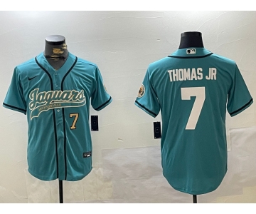 Men's Jacksonville Jaguars #7 Brian Thomas Jr Teal With Patch Cool Base Stitched Baseball Jerseys