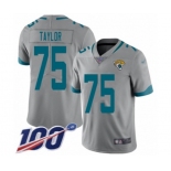 Men's Jacksonville Jaguars #75 Jawaan Taylor Silver Inverted Legend Limited 100th Season Football Jersey