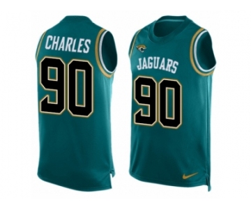 Men's Nike Jacksonville Jaguars #90 Stefan Charles Limited Teal Green Player Name & Number Tank Top NFL Jersey