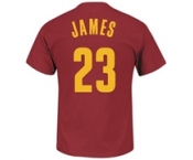 Mens Cleveland Cavaliers LeBron James Majestic Wine Player Name and Number T-Shirt-2