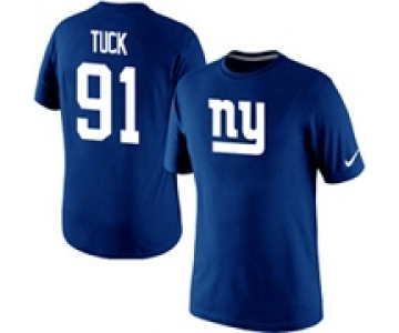 Nike Justin Tuck New York Giants #91 Replica Name & Number T-Shirt - Royal Blue