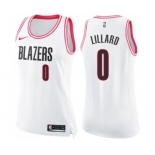 Women's Nike Portland Trail Blazers #0 Damian Lillard Swingman White Pink Fashion NBA Jersey