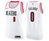 Women's Nike Portland Trail Blazers #0 Damian Lillard Swingman White Pink Fashion NBA Jersey