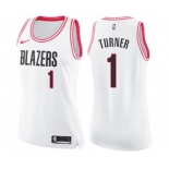 Women's Nike Portland Trail Blazers #1 Evan Turner Swingman White Pink Fashion NBA Jersey