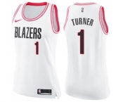 Women's Nike Portland Trail Blazers #1 Evan Turner Swingman White Pink Fashion NBA Jersey