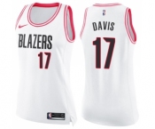 Women's Nike Portland Trail Blazers #17 Ed Davis Swingman White Pink Fashion NBA Jersey