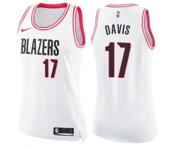 Women's Nike Portland Trail Blazers #17 Ed Davis Swingman White Pink Fashion NBA Jersey