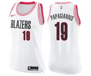 Women's Nike Portland Trail Blazers #19 Georgios Papagiannis Swingman White Pink Fashion NBA Jersey