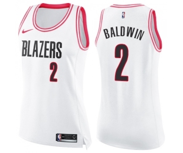 Women's Nike Portland Trail Blazers #2 Wade Baldwin Swingman White Pink Fashion NBA Jersey