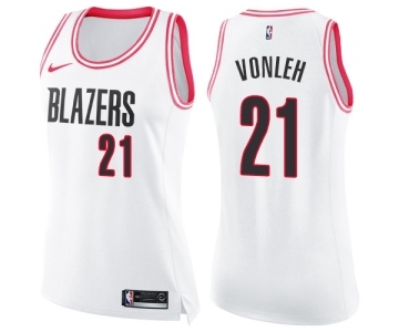 Women's Nike Portland Trail Blazers #21 Noah Vonleh Swingman White Pink Fashion NBA Jersey