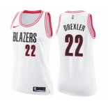 Women's Nike Portland Trail Blazers #22 Clyde Drexler Swingman White Pink Fashion NBA Jersey