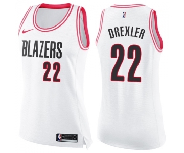 Women's Nike Portland Trail Blazers #22 Clyde Drexler Swingman White Pink Fashion NBA Jersey