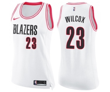 Women's Nike Portland Trail Blazers #23 C.J. Wilcox Swingman White Pink Fashion NBA Jersey