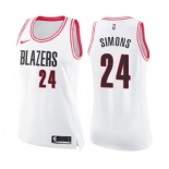 Women's Nike Portland Trail Blazers #24 Anfernee Simons Swingman White Pink Fashion NBA Jersey