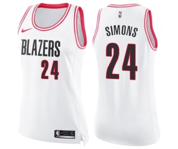 Women's Nike Portland Trail Blazers #24 Anfernee Simons Swingman White Pink Fashion NBA Jersey