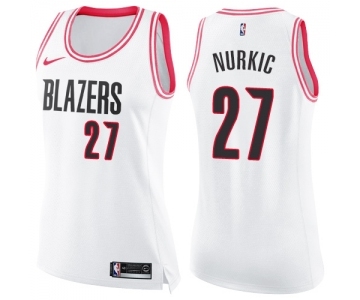 Women's Nike Portland Trail Blazers #27 Jusuf Nurkic Swingman White Pink Fashion NBA Jersey