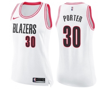 Women's Nike Portland Trail Blazers #30 Terry Porter Swingman White Pink Fashion NBA Jersey