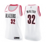 Women's Nike Portland Trail Blazers #32 Bill Walton Swingman White Pink Fashion NBA Jersey