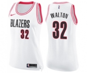 Women's Nike Portland Trail Blazers #32 Bill Walton Swingman White Pink Fashion NBA Jersey