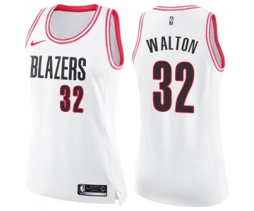 Women's Nike Portland Trail Blazers #32 Bill Walton Swingman White Pink Fashion NBA Jersey